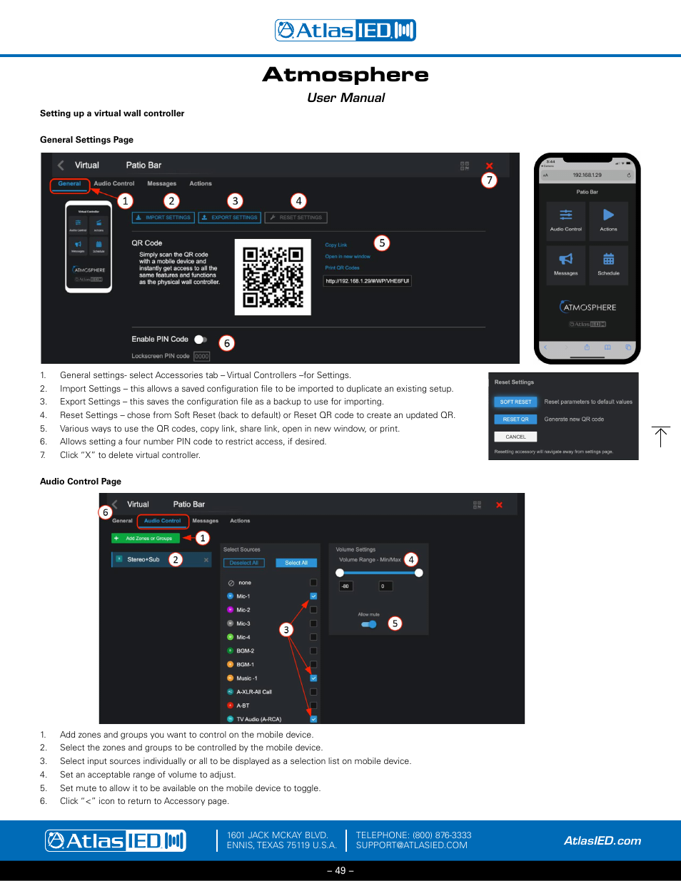 Atmosphere, User manual | Atlas Sound Atmosphere C-ZSV Zone, Source, and Volume Wall Controller (Black) User Manual | Page 49 / 79
