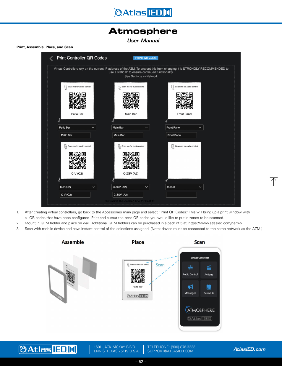Print, assemble, place, and scan, Atmosphere | Atlas Sound Atmosphere C-ZSV Zone, Source, and Volume Wall Controller (Black) User Manual | Page 52 / 79