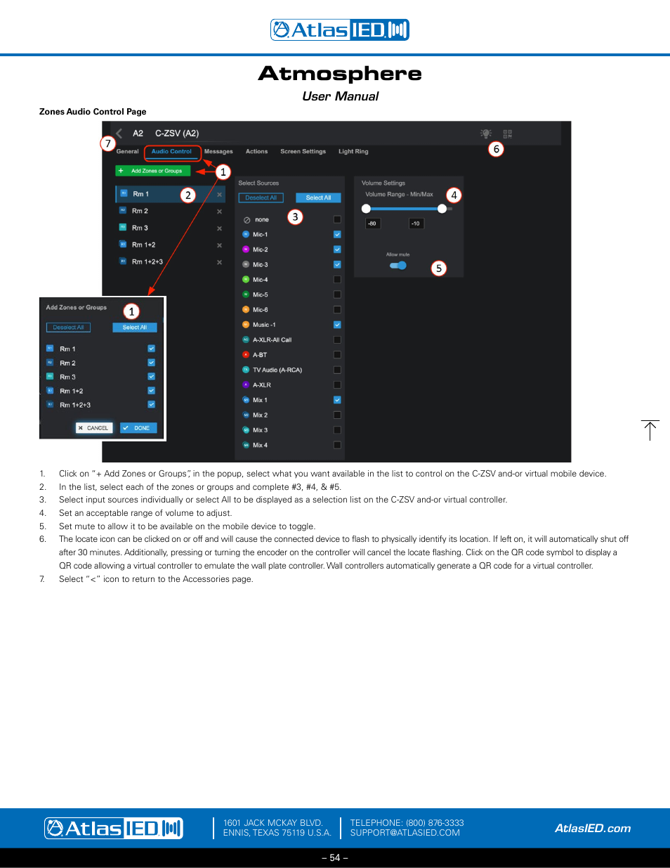 Audio, Control, Atmosphere | Atlas Sound Atmosphere C-ZSV Zone, Source, and Volume Wall Controller (Black) User Manual | Page 54 / 79