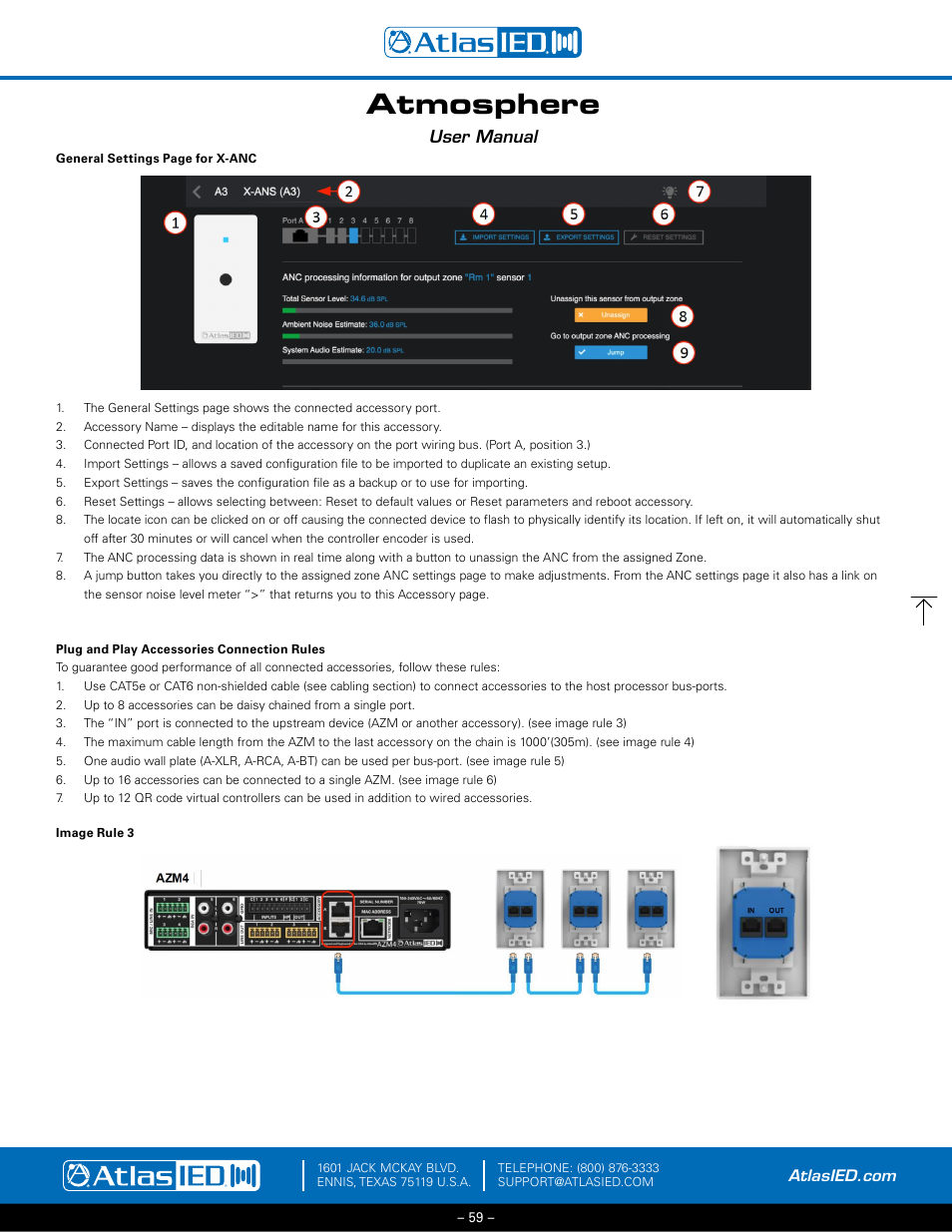 X-ans general settings, Accessories connection rules, Atmosphere | User manual | Atlas Sound Atmosphere C-ZSV Zone, Source, and Volume Wall Controller (Black) User Manual | Page 59 / 79