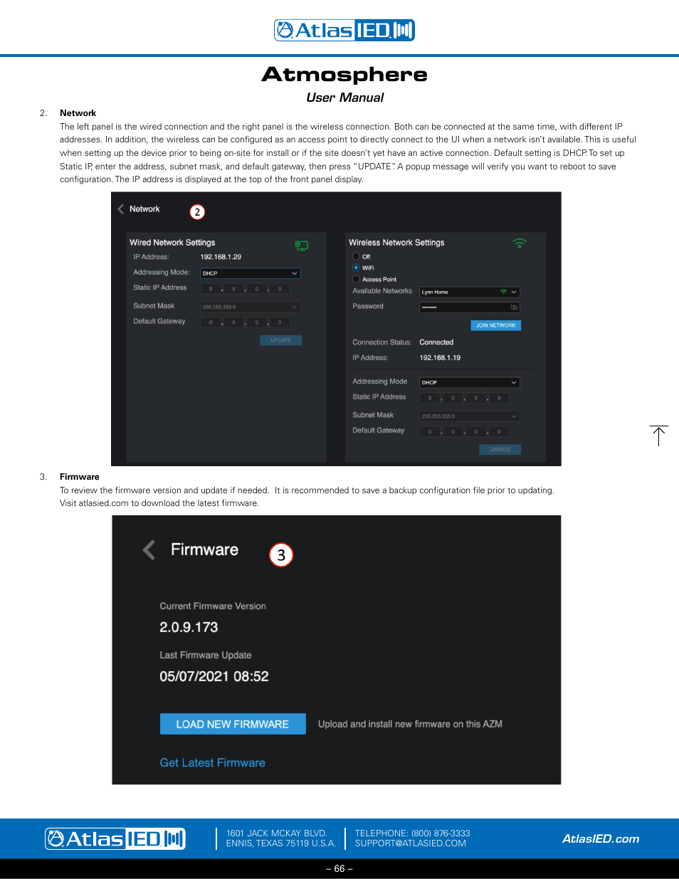 Network, firmware, Atmosphere | Atlas Sound Atmosphere C-ZSV Zone, Source, and Volume Wall Controller (Black) User Manual | Page 66 / 79