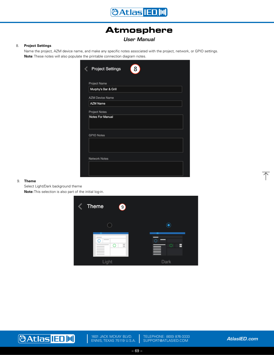 Project settings, theme, Atmosphere, User manual | Atlas Sound Atmosphere C-ZSV Zone, Source, and Volume Wall Controller (Black) User Manual | Page 69 / 79