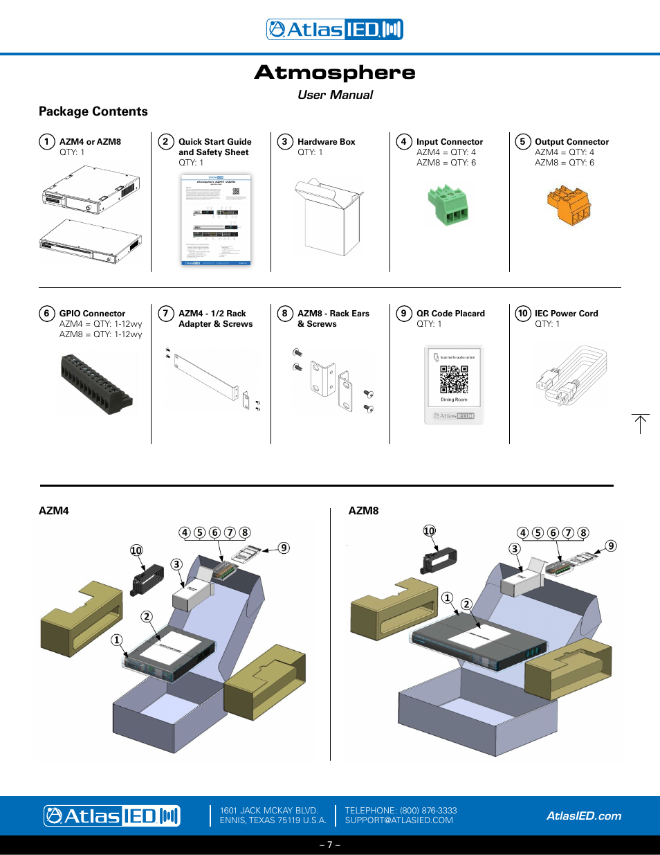 Package contents, Atmosphere, User manual | Atlas Sound Atmosphere C-ZSV Zone, Source, and Volume Wall Controller (Black) User Manual | Page 7 / 79