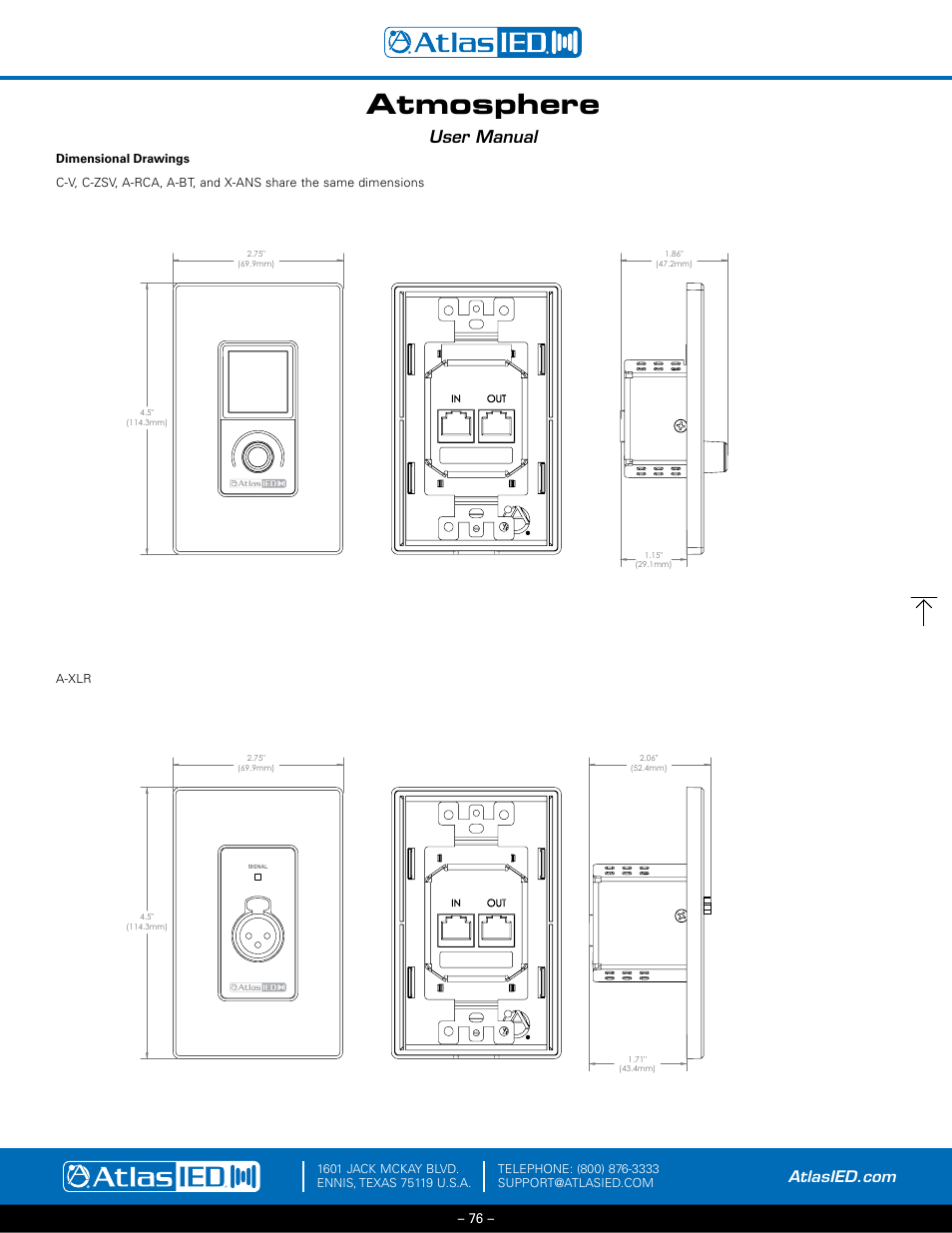 Atmosphere, User manual | Atlas Sound Atmosphere C-ZSV Zone, Source, and Volume Wall Controller (Black) User Manual | Page 76 / 79