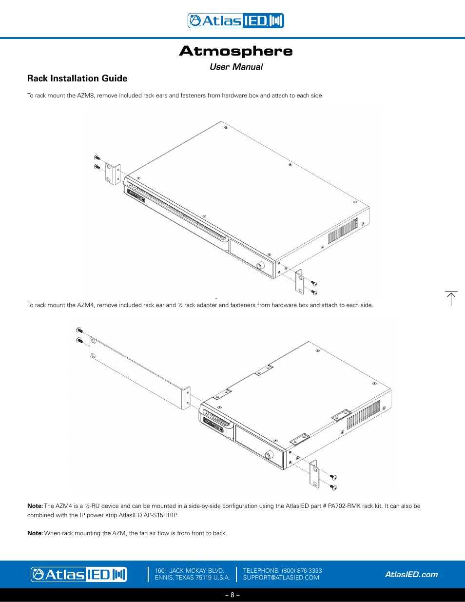 Rack installation guide, Atmosphere | Atlas Sound Atmosphere C-ZSV Zone, Source, and Volume Wall Controller (Black) User Manual | Page 8 / 79