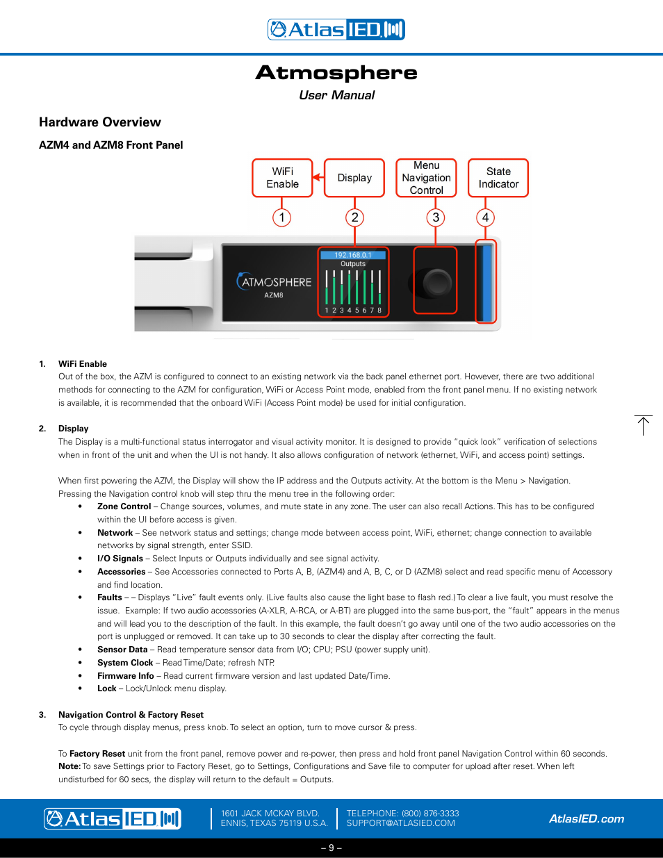 Hardware overview, Atmosphere, User manual | Atlas Sound Atmosphere C-ZSV Zone, Source, and Volume Wall Controller (Black) User Manual | Page 9 / 79