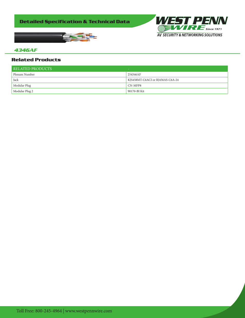 West Penn 4346AF 23 AWG 4-Pair Shielded Cat 6a Cable (1000', Black) User Manual | Page 2 / 2