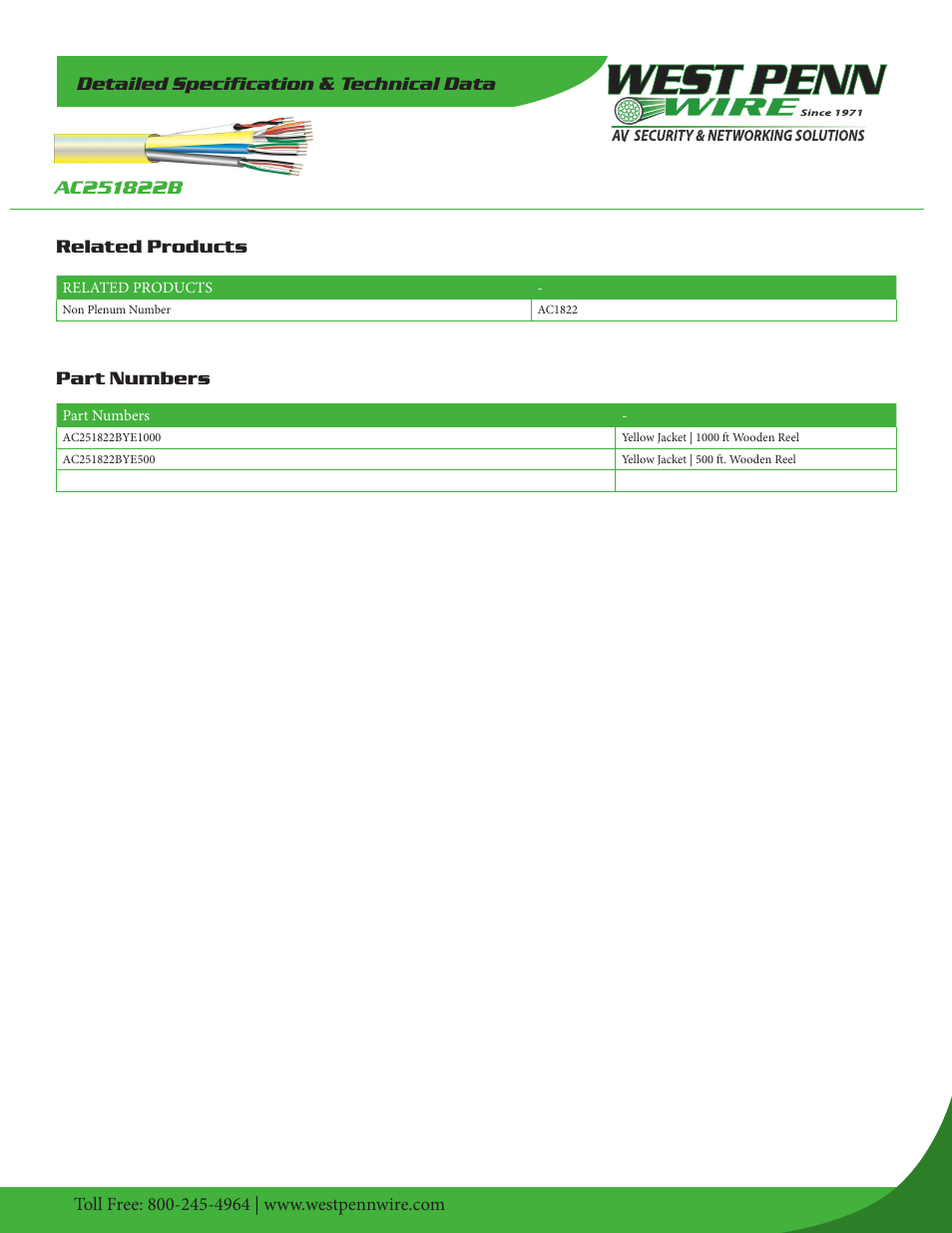 West Penn Plenum-Rated AC251822B Access Control Cable (Yellow, 500') User Manual | Page 2 / 2