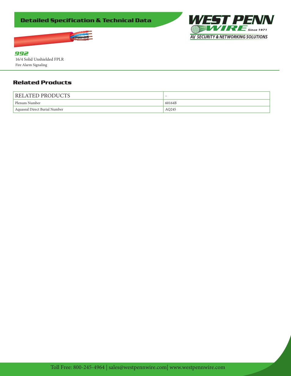 West Penn 992 16 AWG 4-Conductor Unshielded Fire Alarm Cable (1000', Red) User Manual | Page 2 / 2