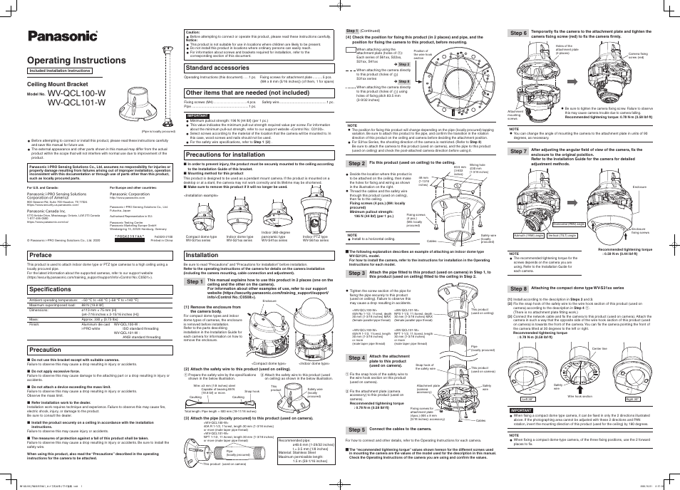 i-PRO WV-QCL101 Pendant Mount Bracket (1 Part, White) User Manual | 2 pages