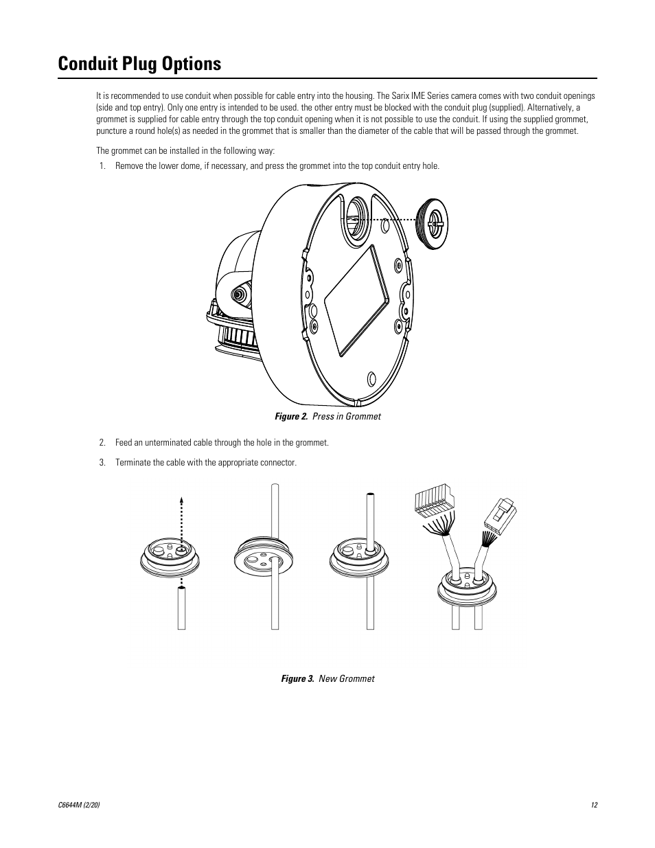 Conduit plug options | Pelco IME3ICM-E In-Ceiling Mount for Sarix Enhanced 3 Series Cameras User Manual | Page 12 / 24