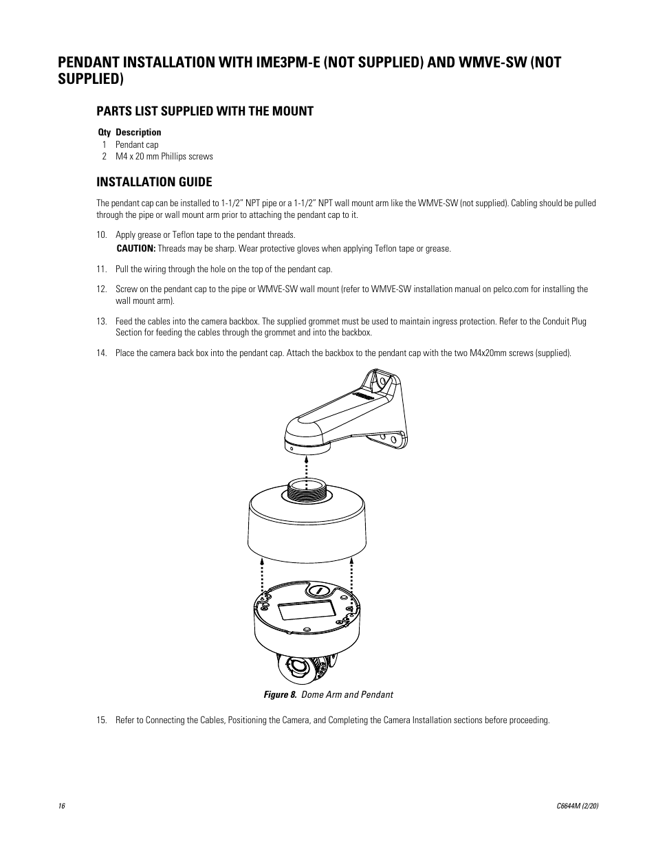 Parts list supplied with the mount, Installation guide | Pelco IME3ICM-E In-Ceiling Mount for Sarix Enhanced 3 Series Cameras User Manual | Page 16 / 24