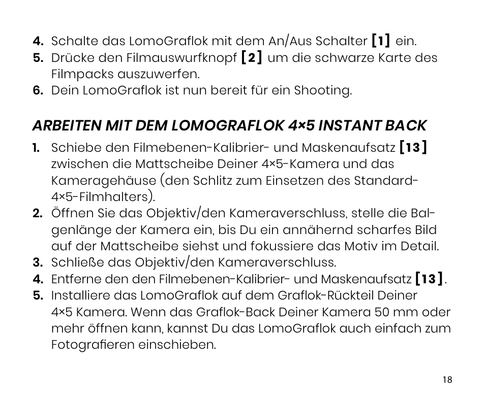 Arbeiten mit dem lomograflok 4×5 instant back | Lomography LomoGraflok 4x5 Instant Back User Manual | Page 18 / 111