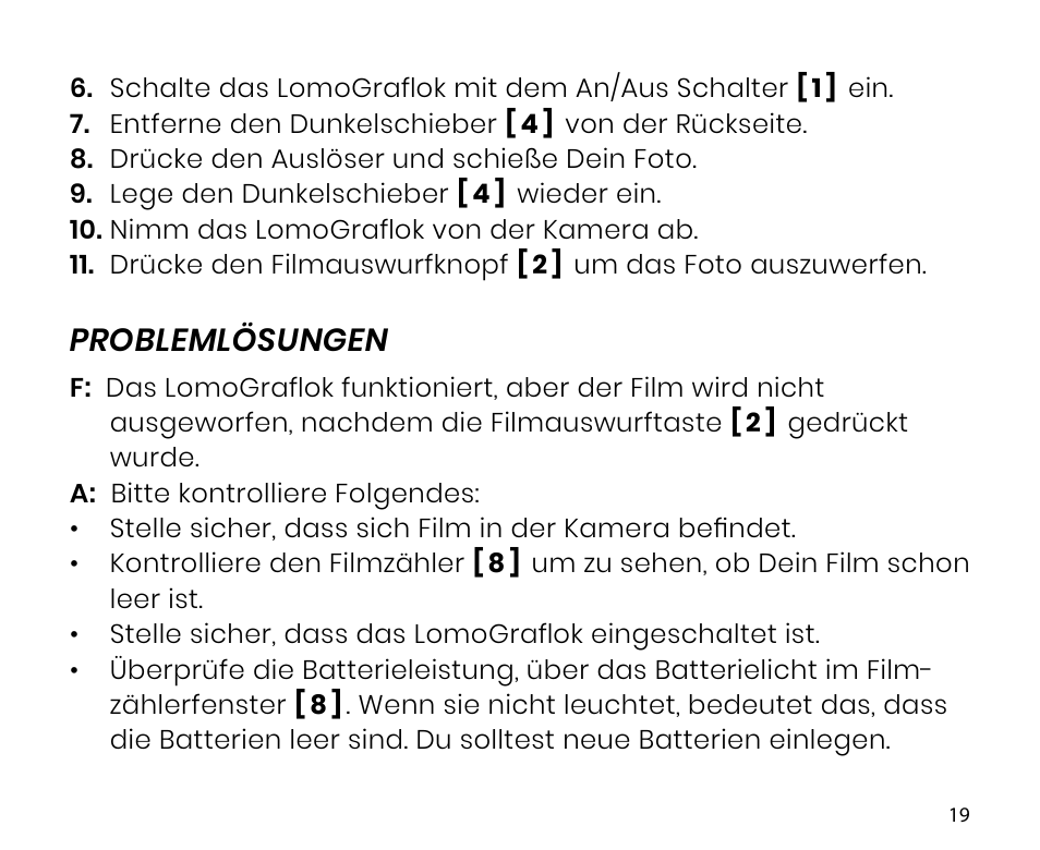 Problemlösungen | Lomography LomoGraflok 4x5 Instant Back User Manual | Page 19 / 111