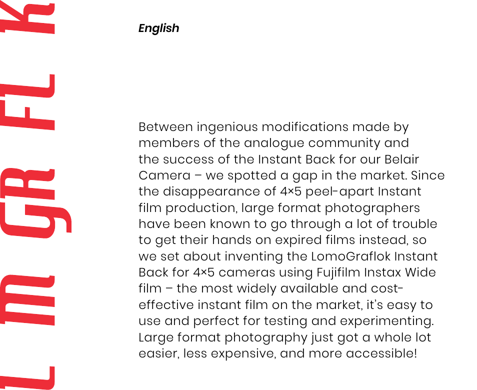 Instructions for use | Lomography LomoGraflok 4x5 Instant Back User Manual | Page 3 / 111