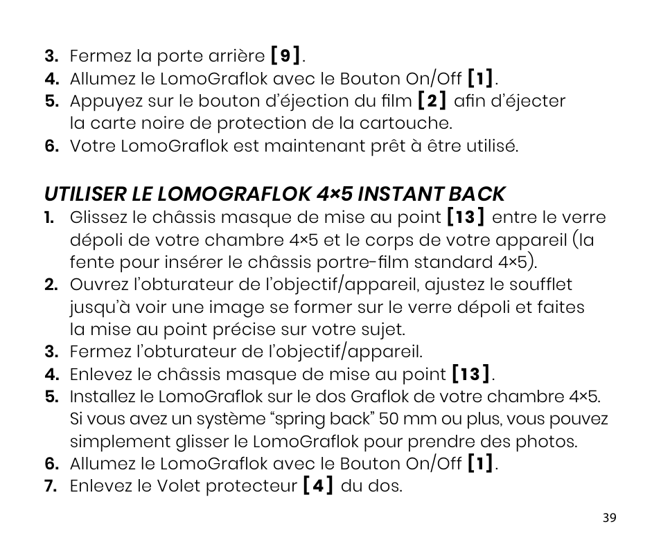 Utiliser le lomograflok 4×5 instant back | Lomography LomoGraflok 4x5 Instant Back User Manual | Page 39 / 111