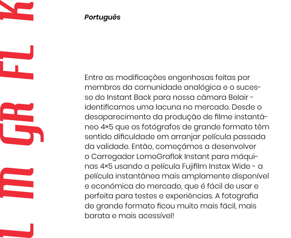 Instruções para utilização | Lomography LomoGraflok 4x5 Instant Back User Manual | Page 54 / 111
