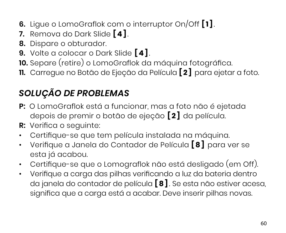 Solução de problemas | Lomography LomoGraflok 4x5 Instant Back User Manual | Page 60 / 111