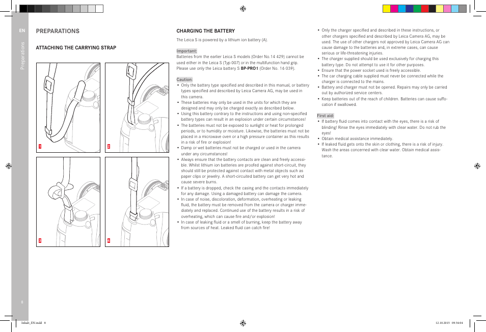 Preparations | LEICA SBP PRO 1 Lithium-Ion Battery for S Typ 007 (7.3V, 2300mAh) User Manual | Page 12 / 72