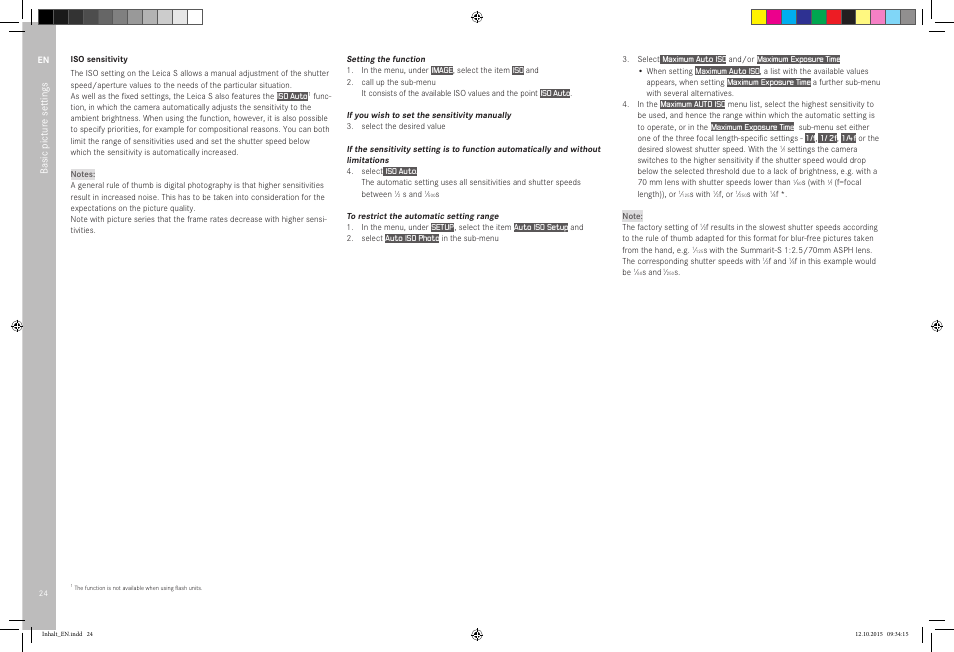 Basic pictur e se ttings | LEICA SBP PRO 1 Lithium-Ion Battery for S Typ 007 (7.3V, 2300mAh) User Manual | Page 28 / 72