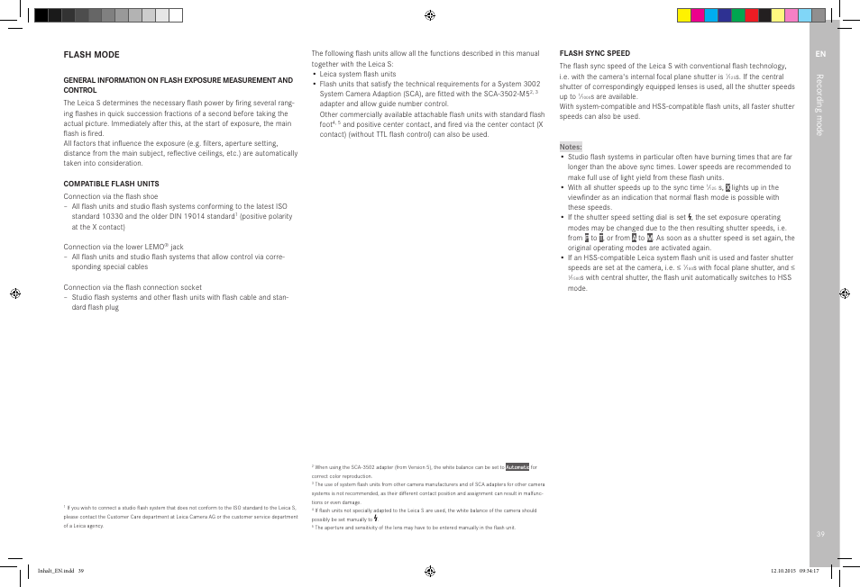 Recor ding mode flash mode | LEICA SBP PRO 1 Lithium-Ion Battery for S Typ 007 (7.3V, 2300mAh) User Manual | Page 43 / 72