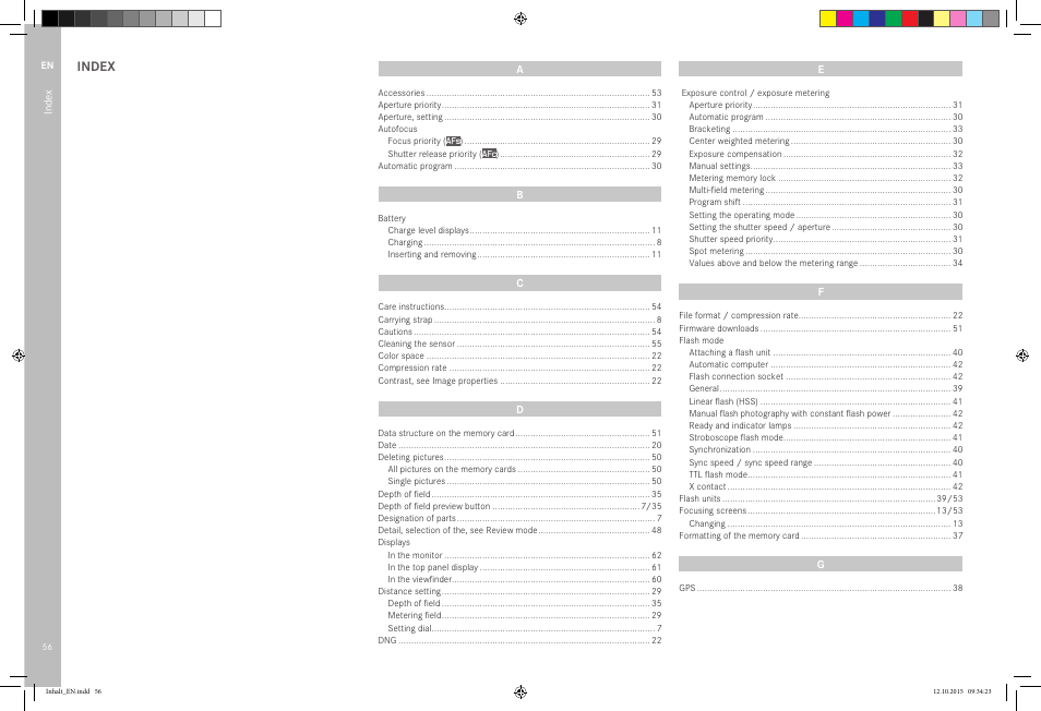 Index | LEICA SBP PRO 1 Lithium-Ion Battery for S Typ 007 (7.3V, 2300mAh) User Manual | Page 60 / 72