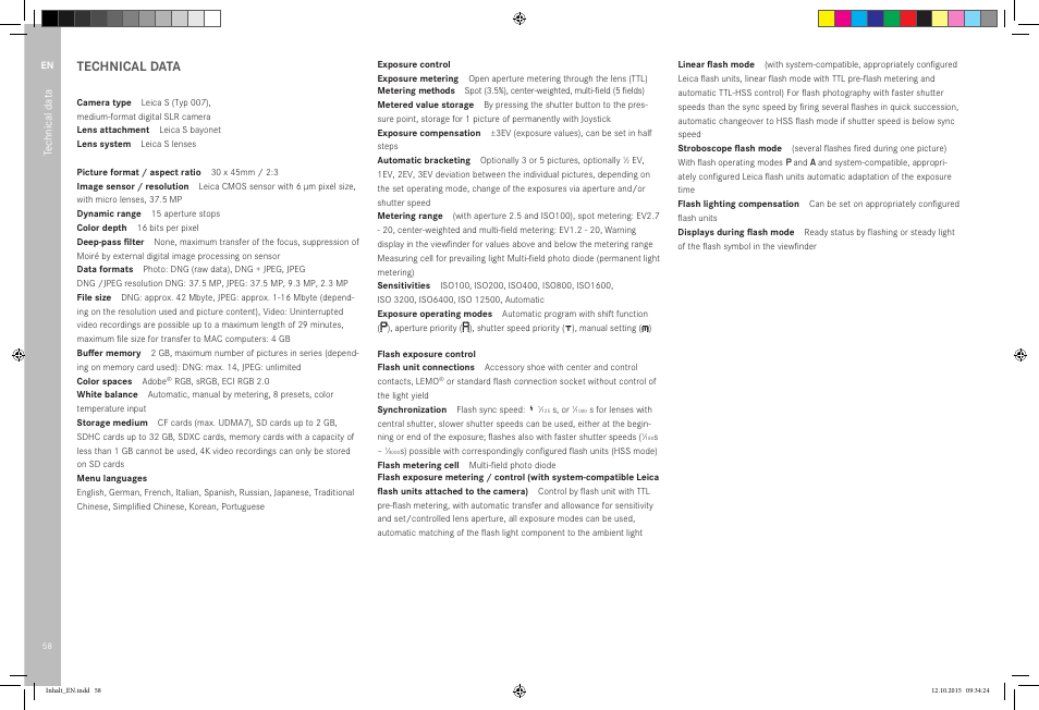 Technical data | LEICA SBP PRO 1 Lithium-Ion Battery for S Typ 007 (7.3V, 2300mAh) User Manual | Page 62 / 72