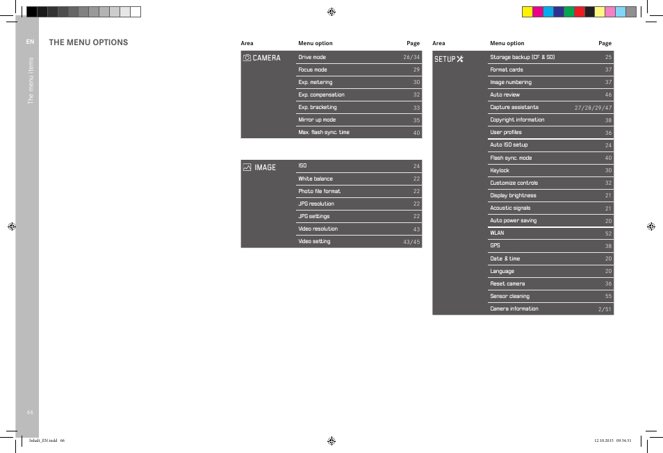 The menu options | LEICA SBP PRO 1 Lithium-Ion Battery for S Typ 007 (7.3V, 2300mAh) User Manual | Page 70 / 72