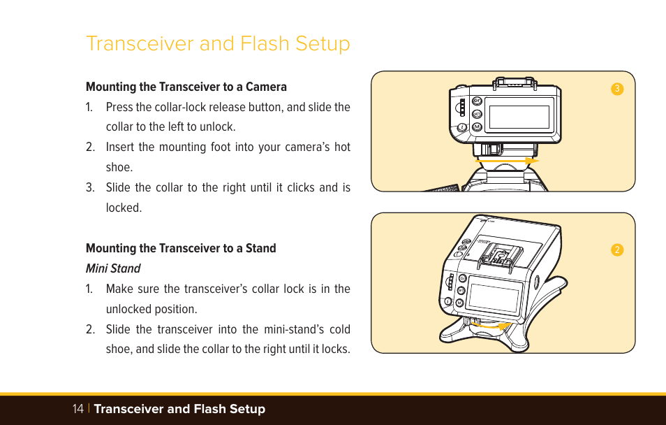 Transceiver and flash setup | Bolt VM-1010C TTL Macro Flash User Manual | Page 14 / 36
