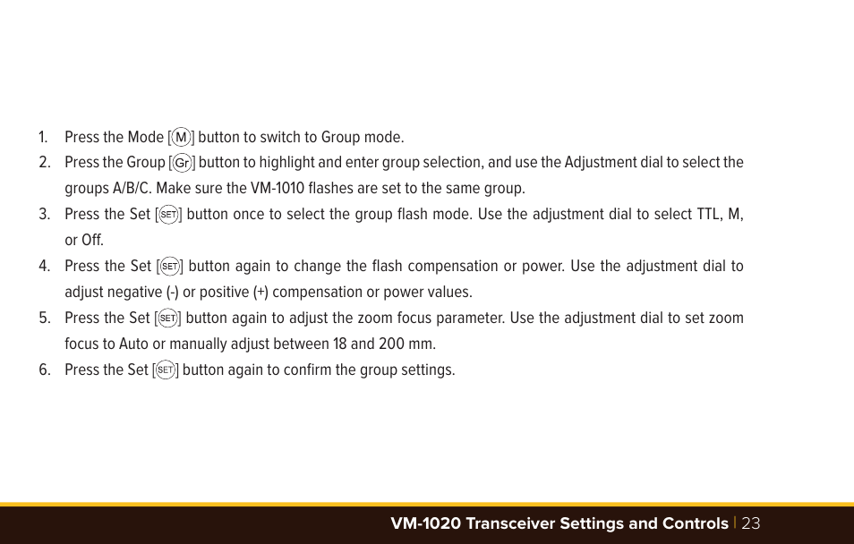 Bolt VM-1010C TTL Macro Flash User Manual | Page 23 / 36