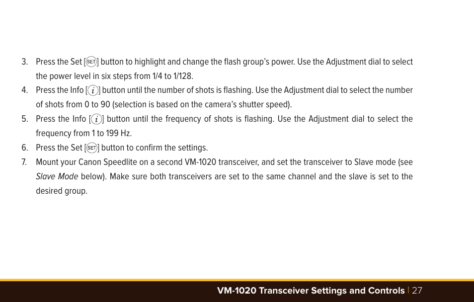 Bolt VM-1010C TTL Macro Flash User Manual | Page 27 / 36