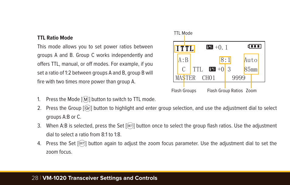 Ittl | Bolt VM-1010C TTL Macro Flash User Manual | Page 28 / 36