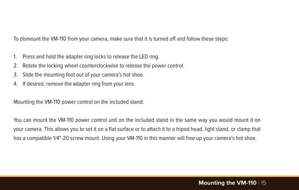 Bolt VM-110 LED Macro Ring Light User Manual | Page 15 / 24