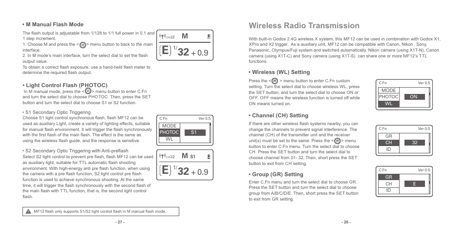 页 16, Wireless radio transmission | Godox MF12 Macro Flash 2-Light Kit User Manual | Page 16 / 20