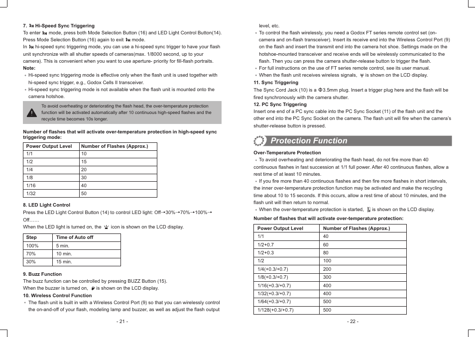 Protection function | Godox Witstro Ring Flash AR400 User Manual | Page 6 / 7