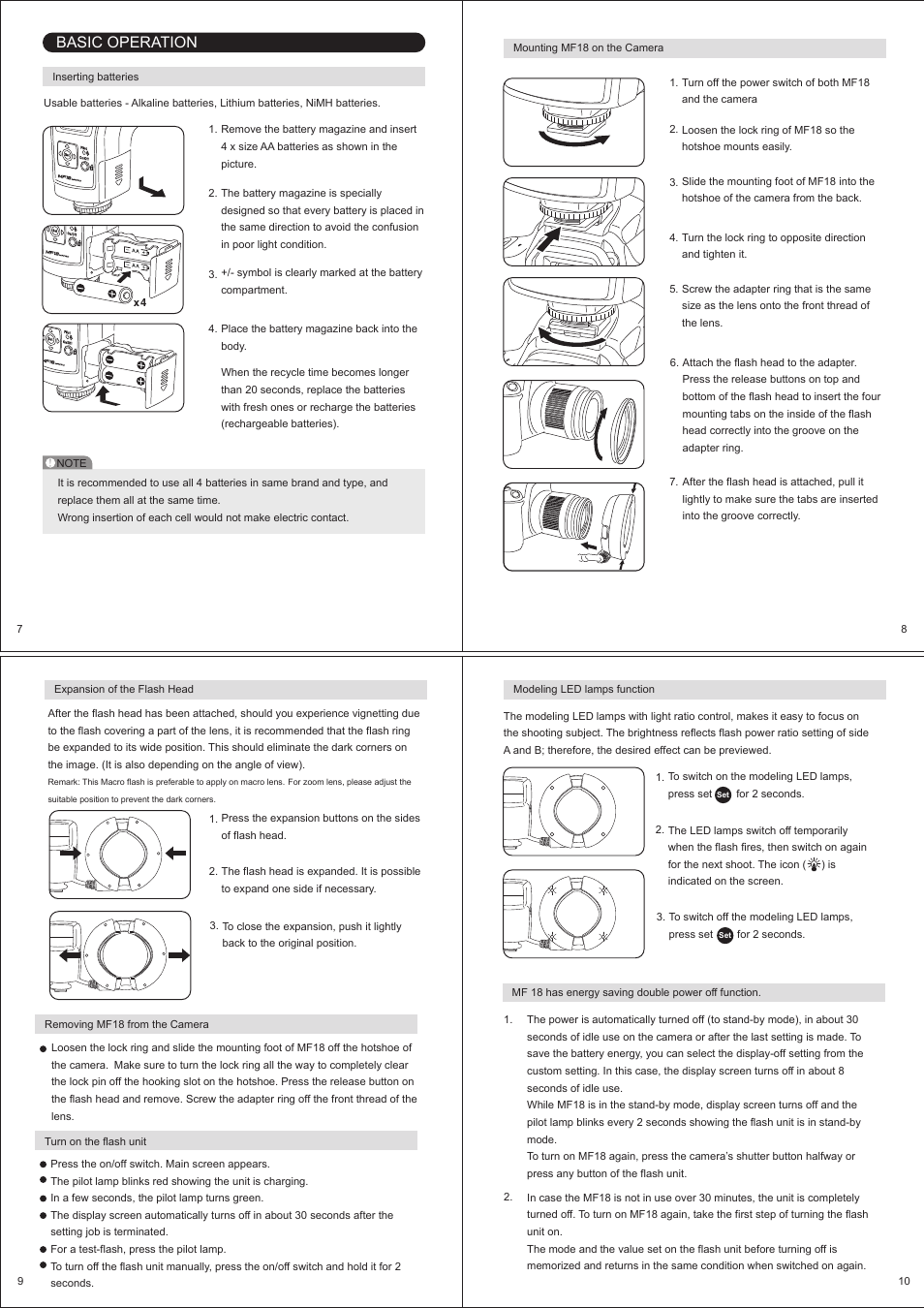 Basic operation | Nissin MF18 Macro Ring Flash for Sony User Manual | Page 3 / 8