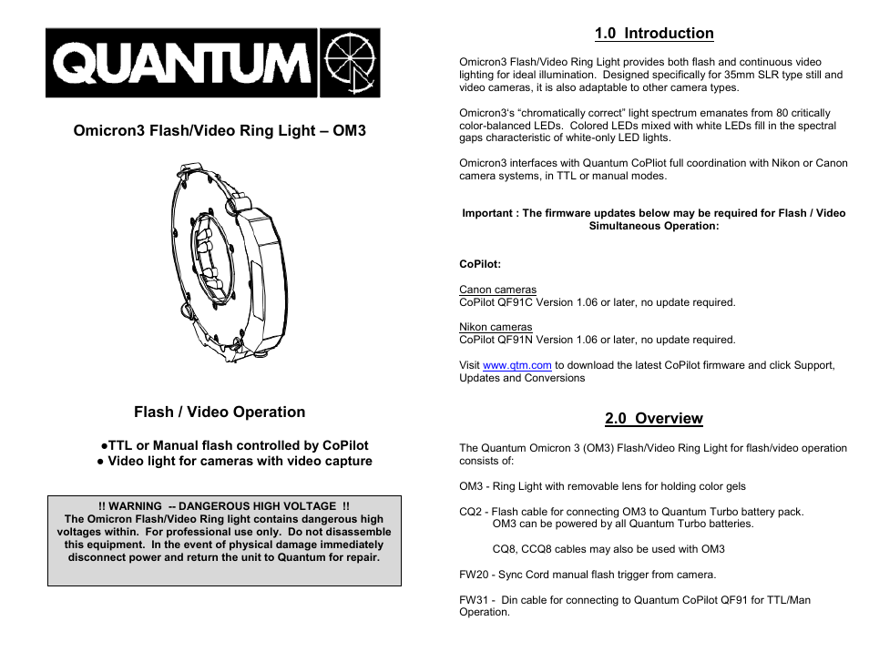 Quantum Instruments OmOM3 TTL Flash and Auto-Tracking Video Light User Manual | 4 pages