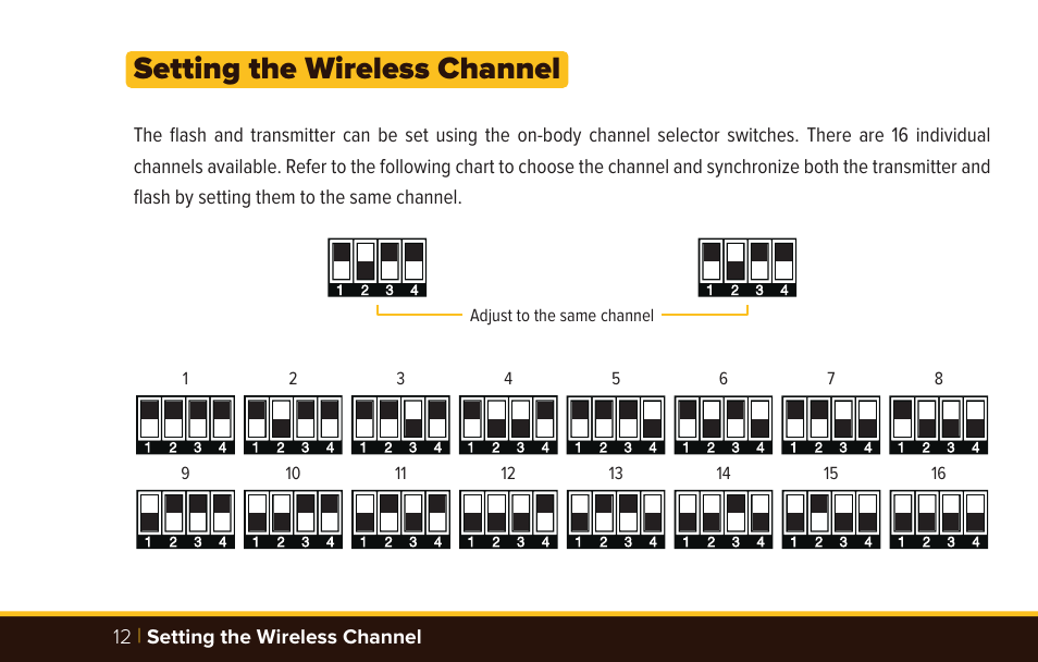 Setting the wireless channel | Bolt VD-420 Wireless Manual Flash User Manual | Page 12 / 32