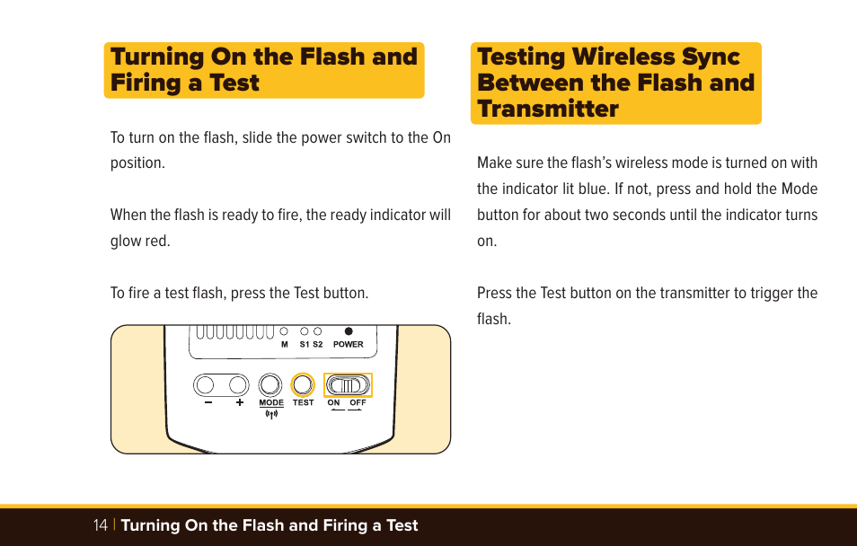 Turning on the flash and firing a test | Bolt VD-420 Wireless Manual Flash User Manual | Page 14 / 32