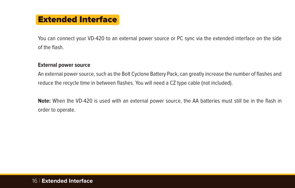 Extended interface | Bolt VD-420 Wireless Manual Flash User Manual | Page 16 / 32