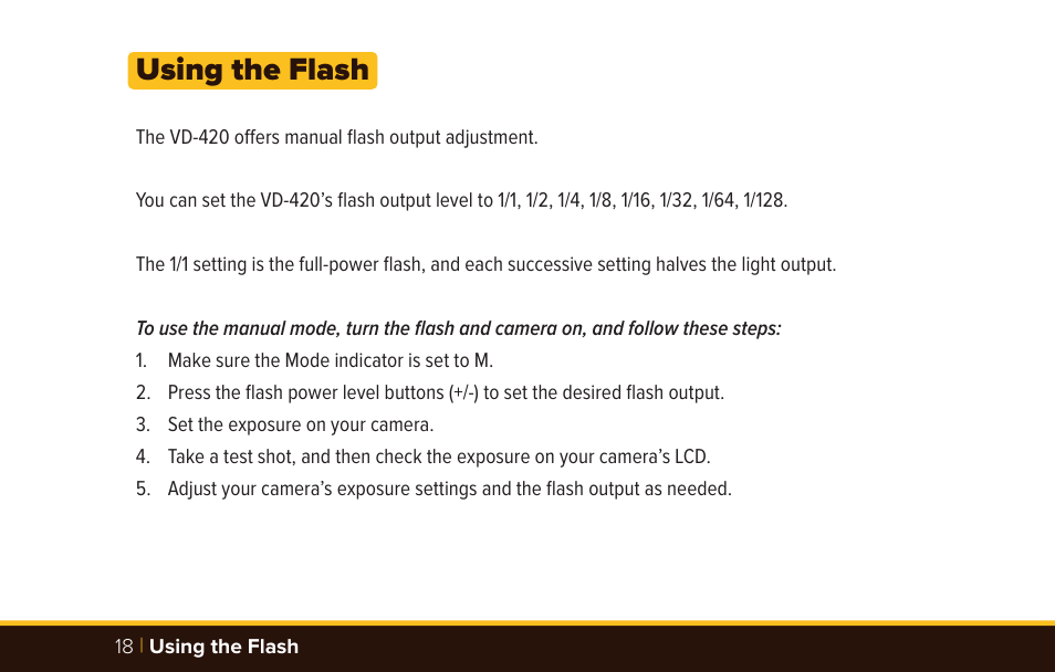 Using the flash | Bolt VD-420 Wireless Manual Flash User Manual | Page 18 / 32