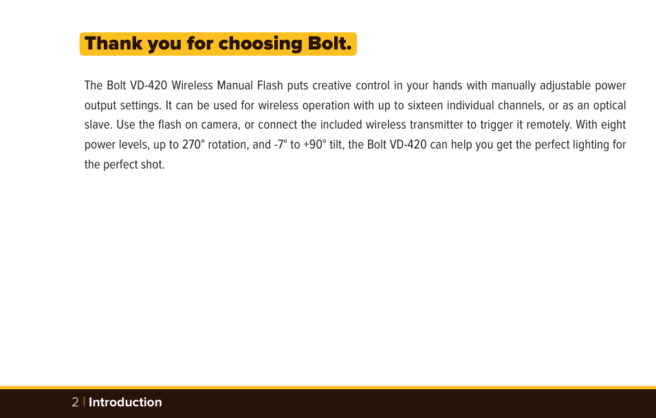 Bolt VD-420 Wireless Manual Flash User Manual | Page 2 / 32