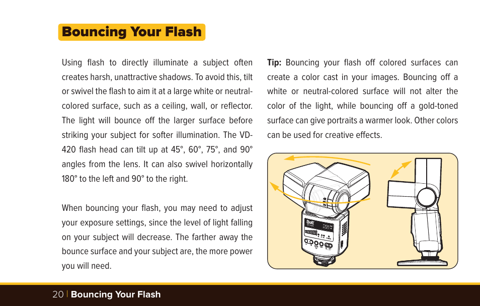 Bouncing your flash | Bolt VD-420 Wireless Manual Flash User Manual | Page 20 / 32