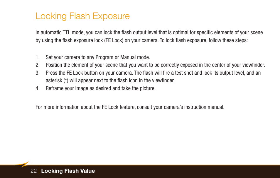 Locking flash exposure | Bolt VX-760C Wireless TTL Flash for Cameras User Manual | Page 22 / 52