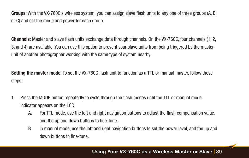 Bolt VX-760C Wireless TTL Flash for Cameras User Manual | Page 39 / 52