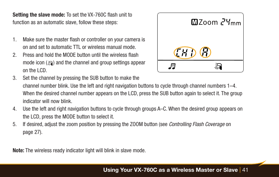 Zoom | Bolt VX-760C Wireless TTL Flash for Cameras User Manual | Page 41 / 52