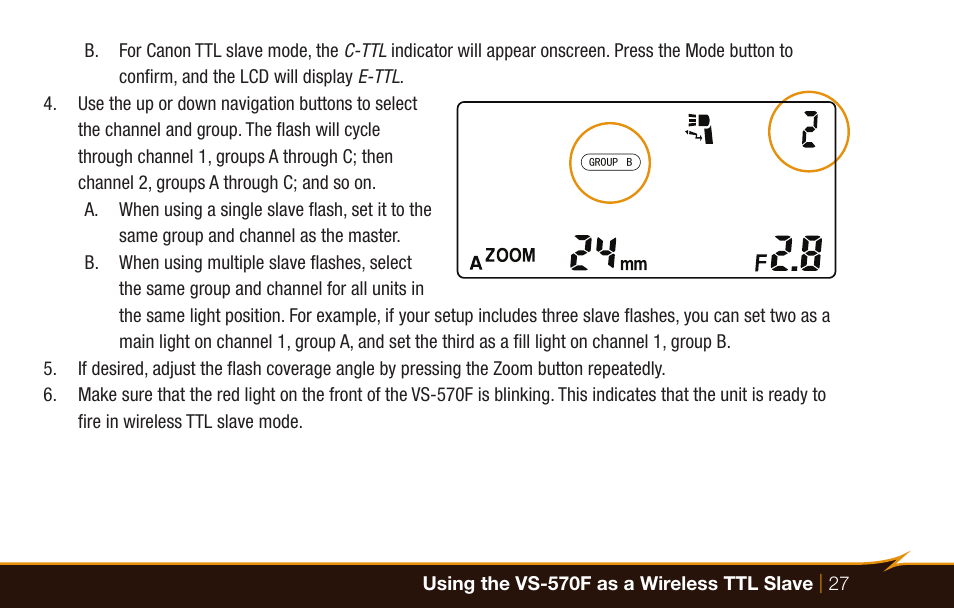 Bolt VS-570F Wireless TTL Flash for Cameras User Manual | Page 27 / 36