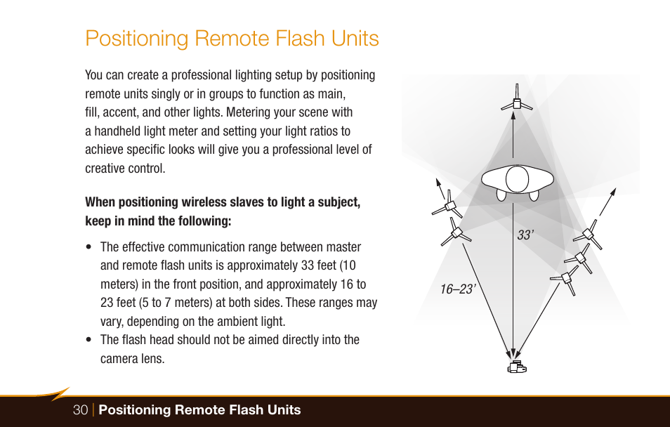 Positioning remote flash units | Bolt VS-570F Wireless TTL Flash for Cameras User Manual | Page 30 / 36