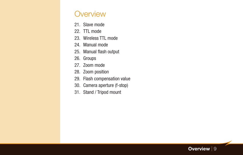 Overview | Bolt VS-570F Wireless TTL Flash for Cameras User Manual | Page 9 / 36