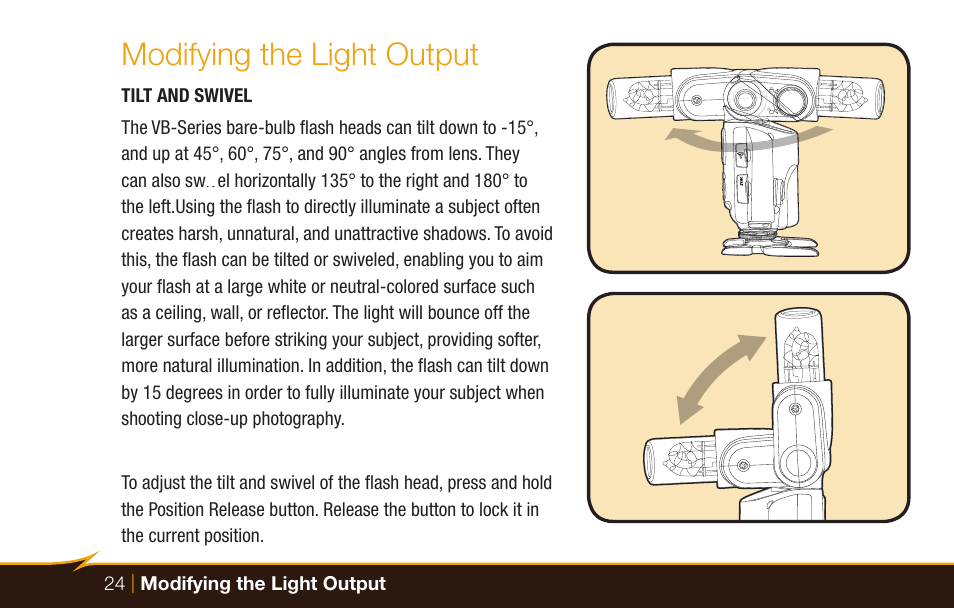 Modifying the light output, 24 | modifying the light output | Bolt VB-22 Bare-Bulb Flash User Manual | Page 24 / 36